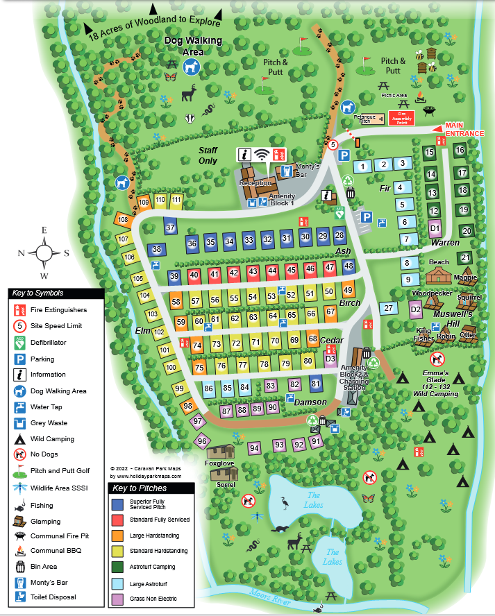 Map of pitches and camping and touring areas